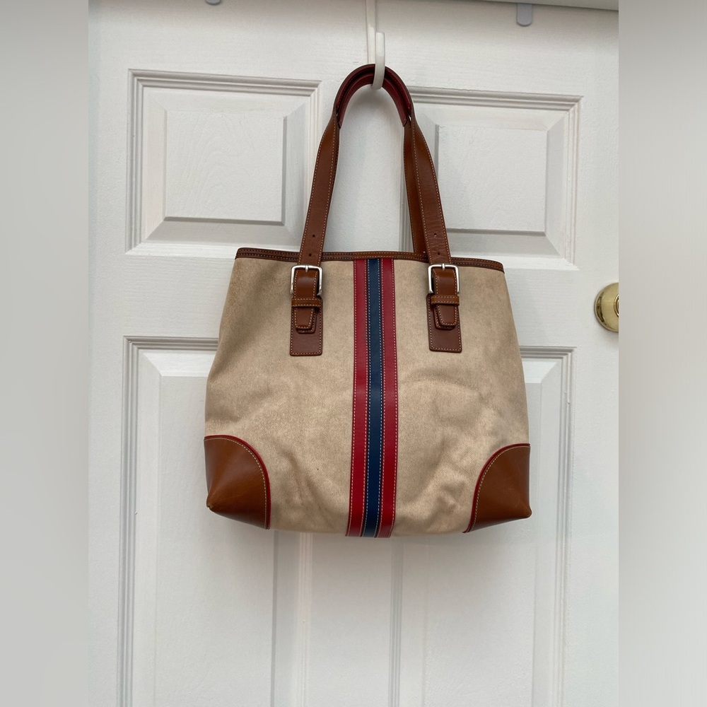 Coach Beige Tote with Red and Navy Varsity Stripe - Picture 6 of 13